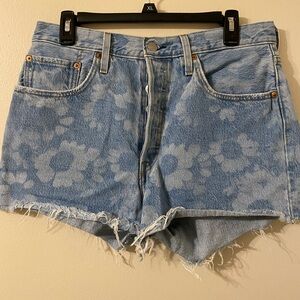 Levi's 501 Blue Floral Denim Cutoff Shorts 31” Waist